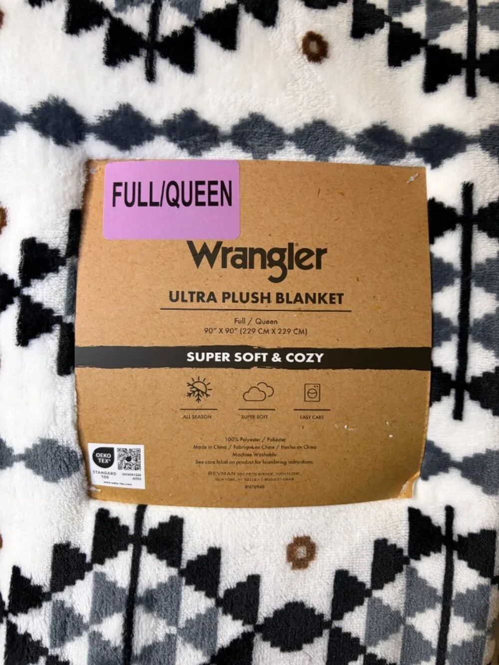 Wrangler Southwestern Aztec Full Queen Plush Blanket Western Ranch Decor